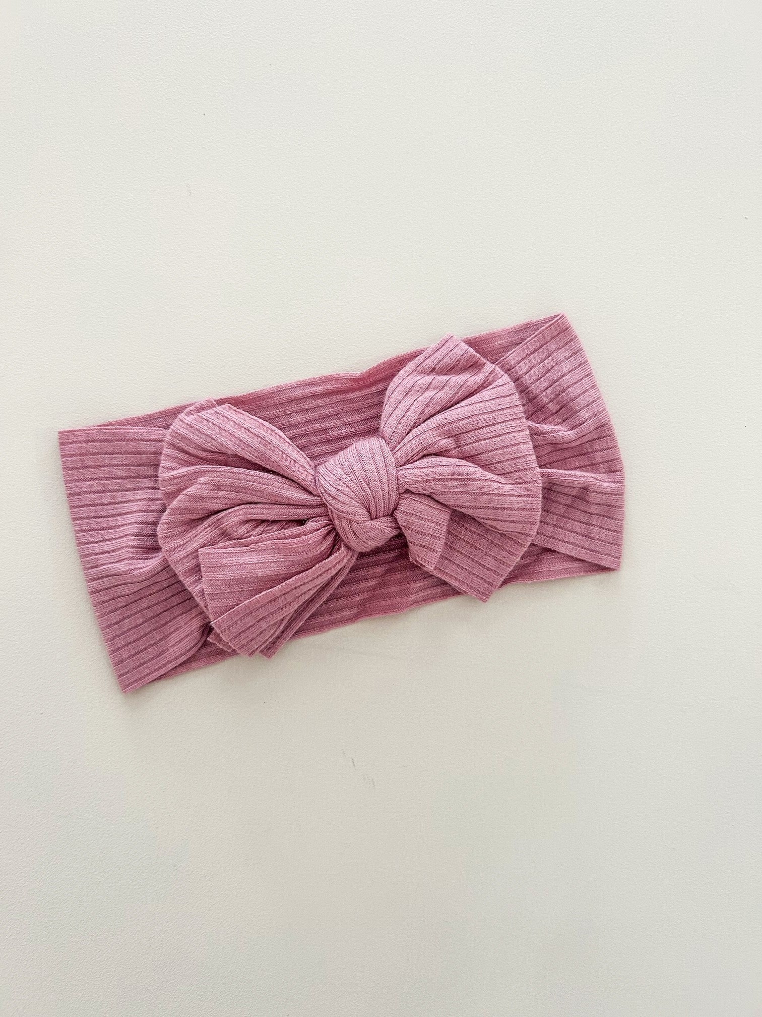 RIBBED COTTON KNOTTED BOW HEADBAND - PINK