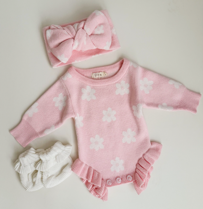 KNIT OVERSIZED TOPKNOT - PINK FLOWERS