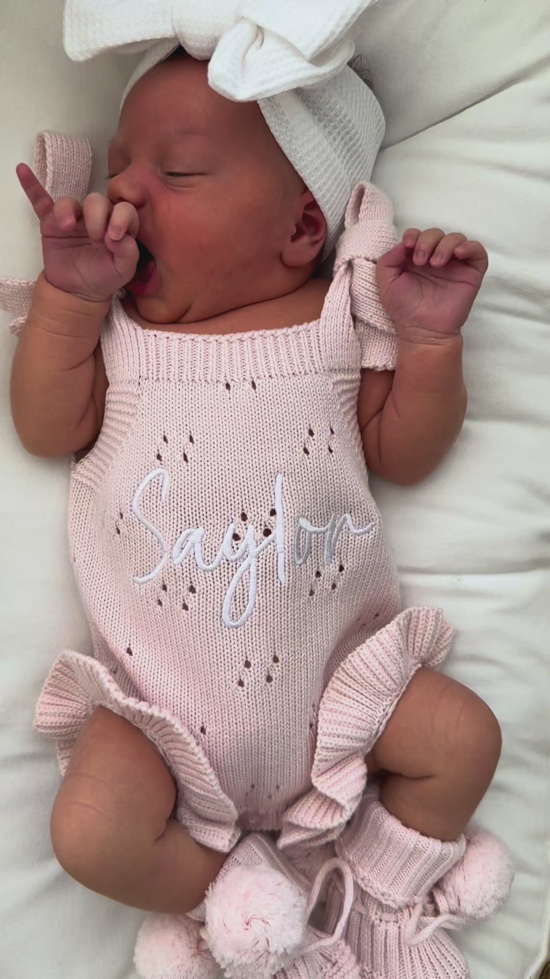 POINTELLE FRILL TIE ROMPER | BABY PINK