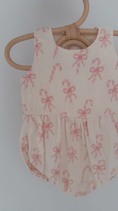 MUSLIN BOW CANDY CANE ROMPER