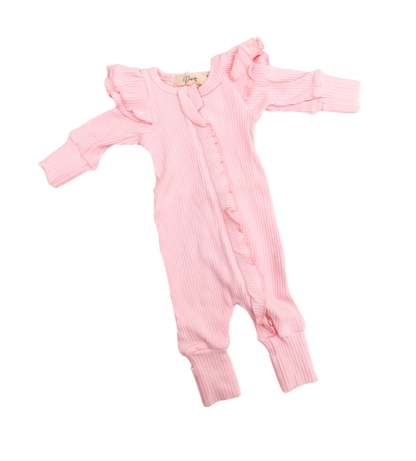 FLUTTER RUFFLE RIBBED ONESIE | CANDY PINK