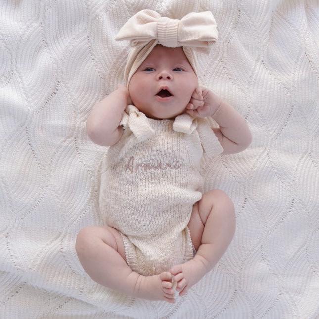 TEXTURED COTTON TIE ROMPER - SAND