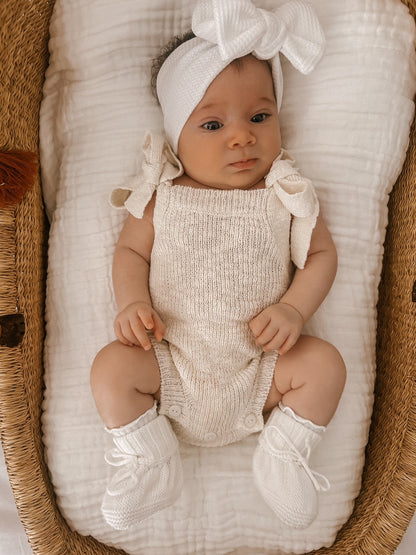 TEXTURED COTTON TIE ROMPER - SAND