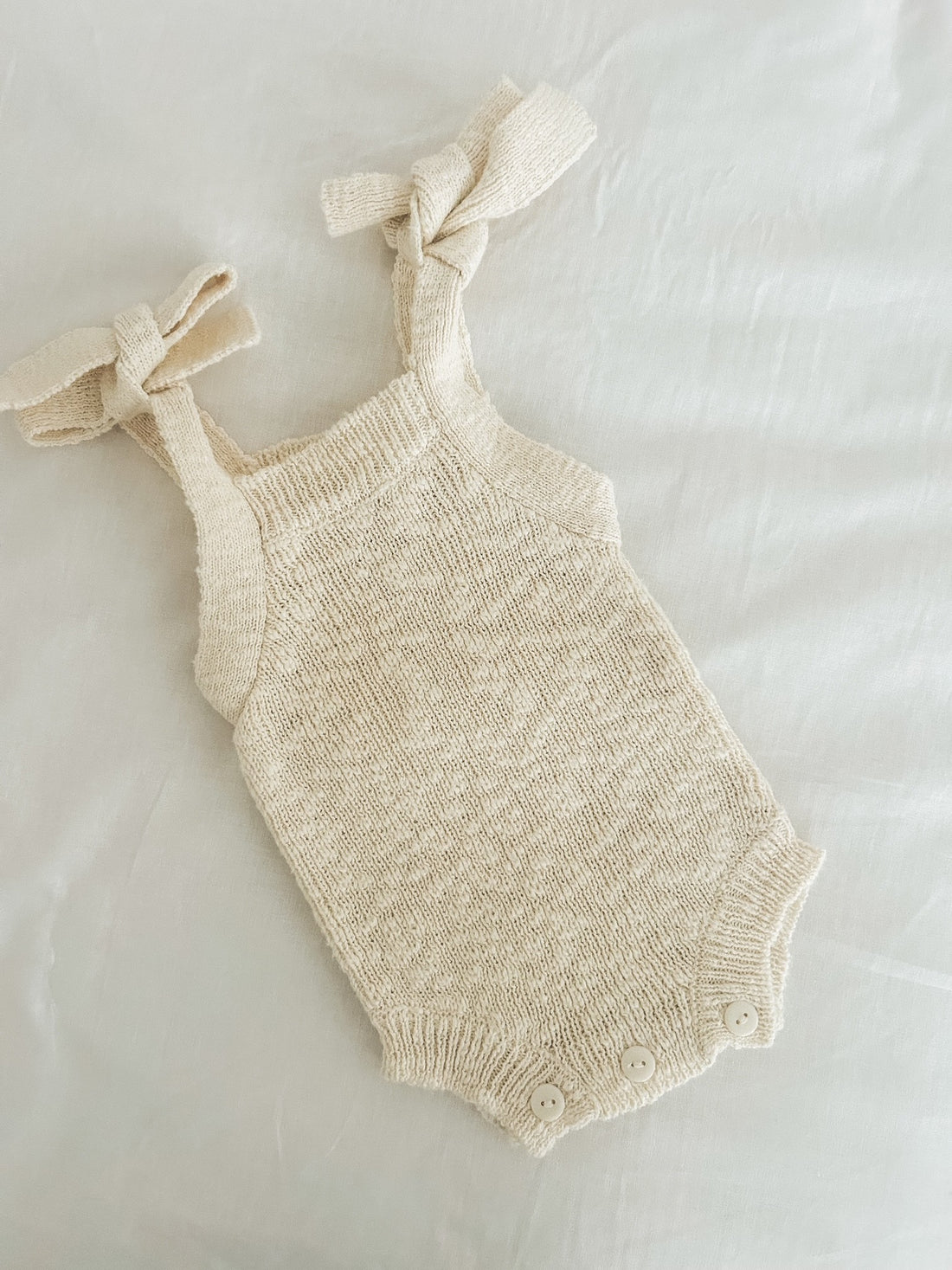 TEXTURED COTTON TIE ROMPER - SAND