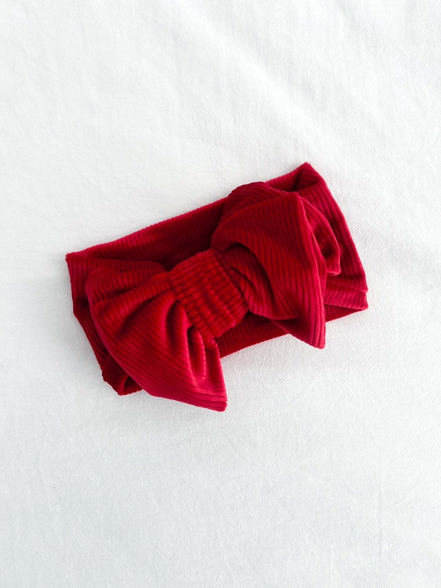 CHUNKY RIBBED VELVET BOW HEADBAND - RED