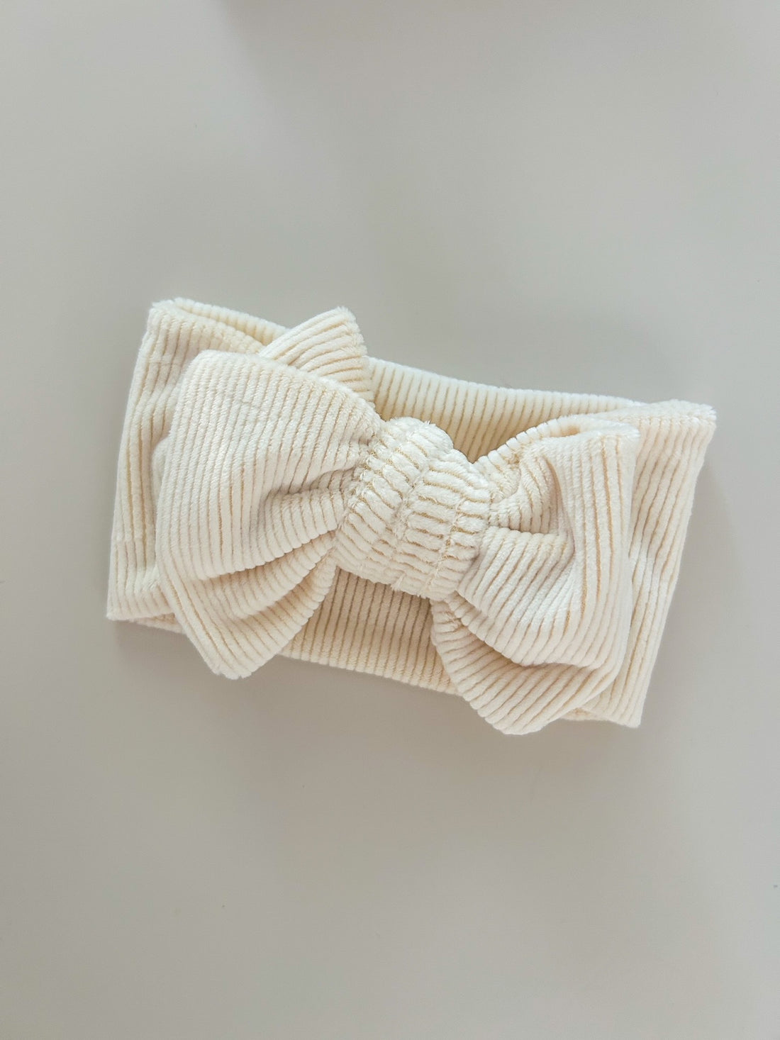 CHUNKY VELVET RIBBED BOW HEADBAND - BUTTER MILK