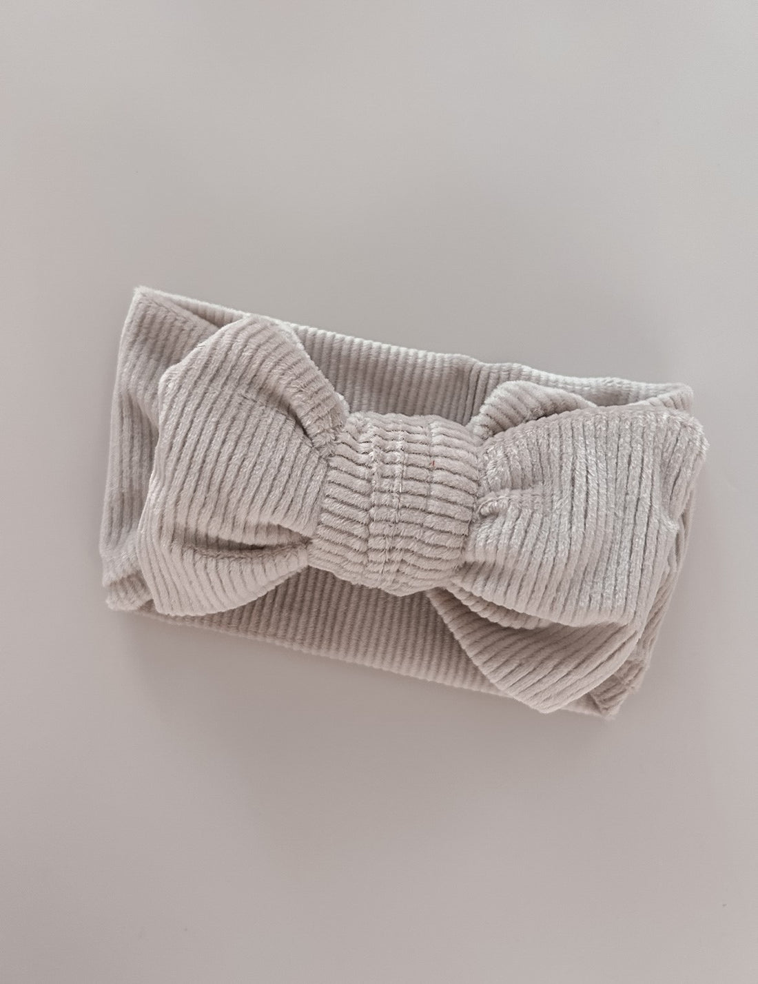 CHUNKY VELVET RIBBED BOW HEADBAND - TAUPE