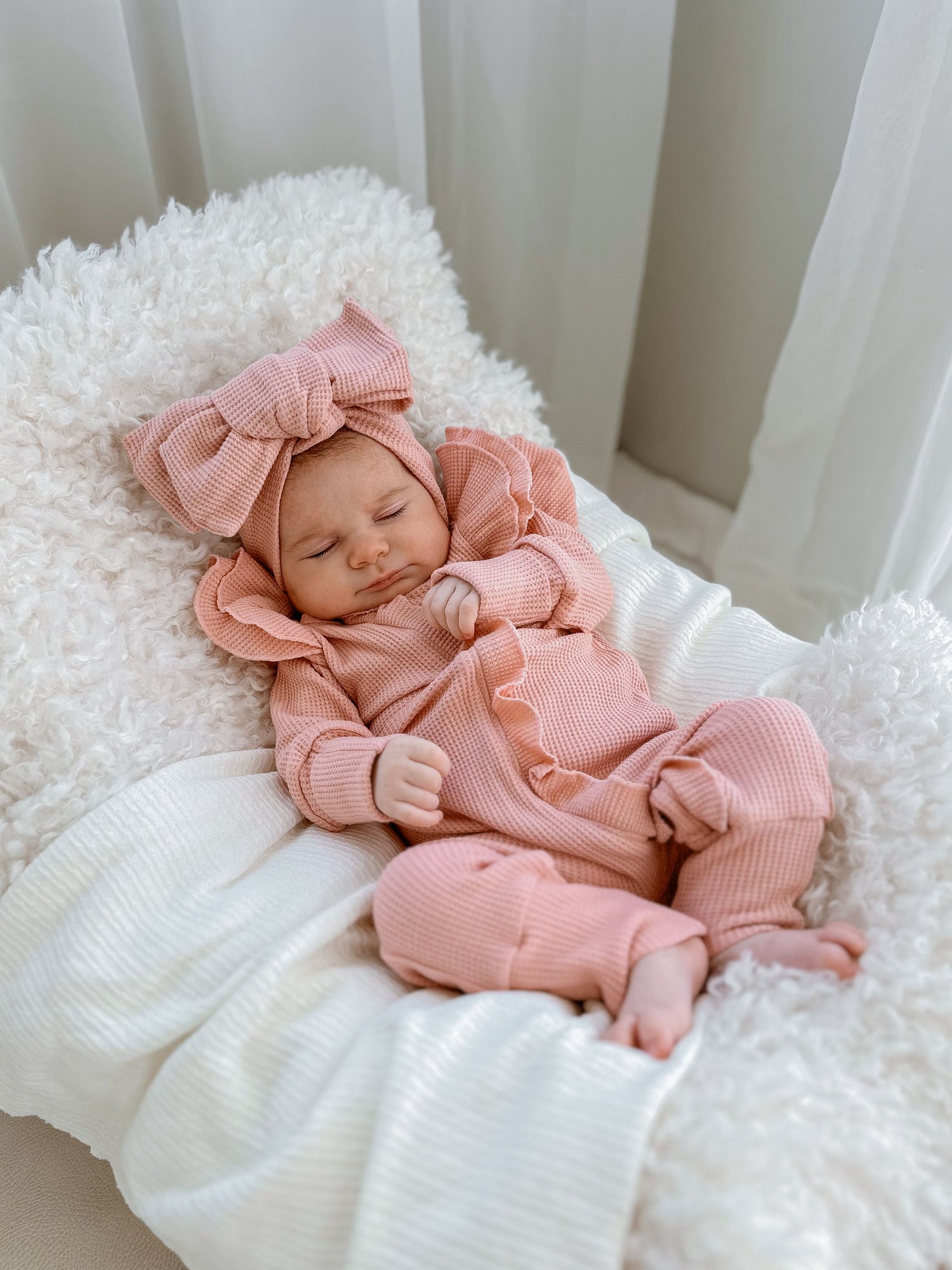 FLUTTER RUFFLE WAFFLE ONESIE | DUSTY ROSE