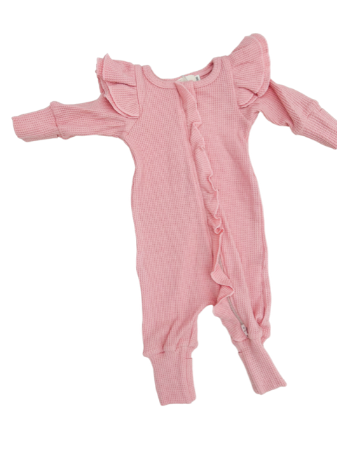 FLUTTER RUFFLE WAFFLE ONESIE | DUSTY ROSE