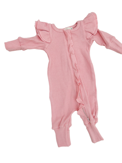 FLUTTER RUFFLE WAFFLE ONESIE | DUSTY ROSE