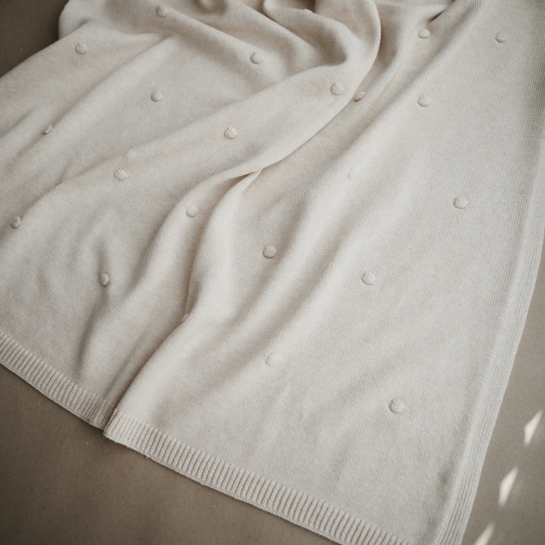 KNITTED BABY BLANKET | TEXTURED DOTS | OFF WHITE MELANGE