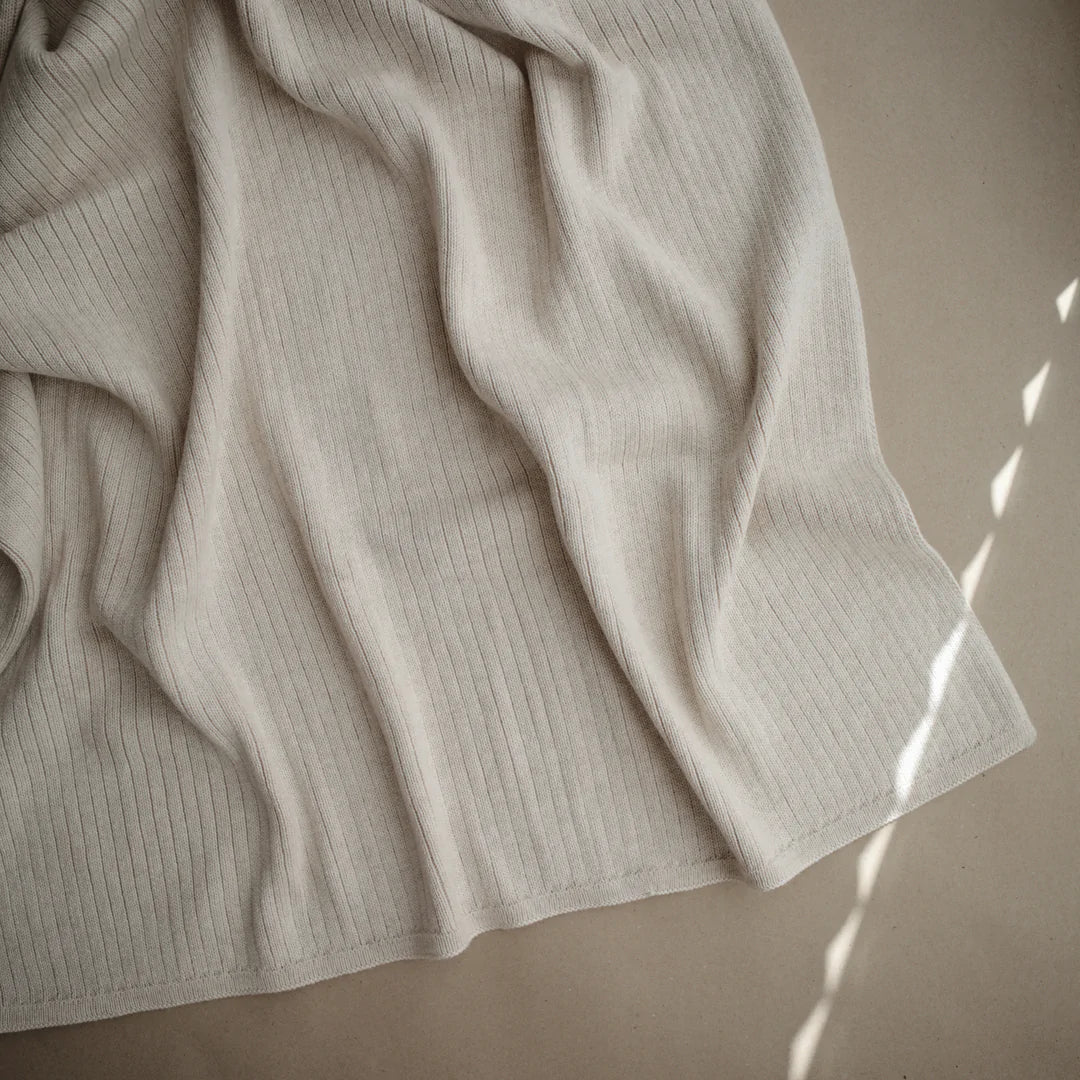 KNITTED RIBBED BABY BLANKET | BEIGE MELANGE