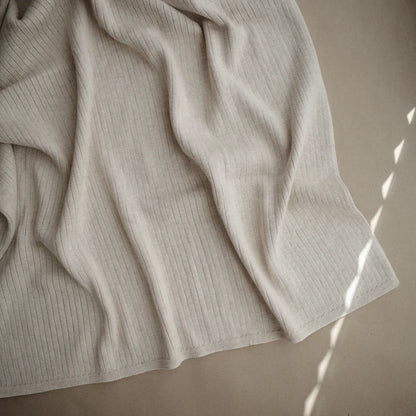 KNITTED RIBBED BABY BLANKET | BEIGE MELANGE