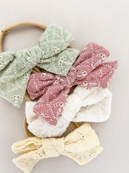 FLORAL EMBROIDERY BOW HEADBAND - IVORY