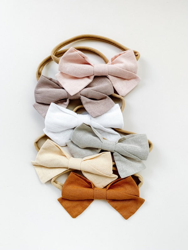 LINEN BOW HEADBAND - WHITE