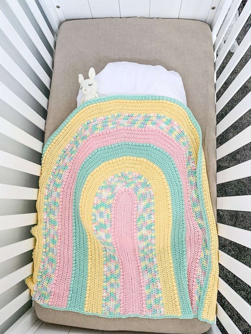 RAINBOW CROCHET COT BLANKET - BRIGHT