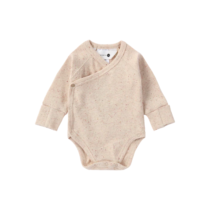 ORGANIC KIMONO BODYSUIT. L/S BEIGE SPECKLED