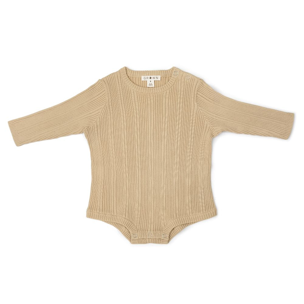 ORGANIC RIBBED ROMPER - OYSTER