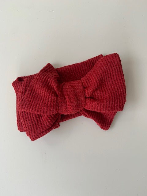 CHUNKY WAFFLE BOW HEADBAND - CHRISTMAS RED