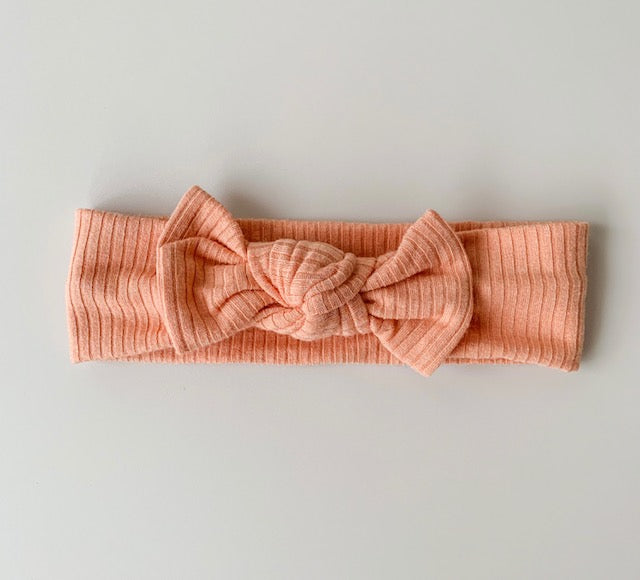 RIBBED PETITE BOW HEADBAND - TANGERINE