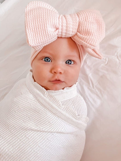 CHUNKY WAFFLE BOW HEADBAND BABY PINK – Petite Co au