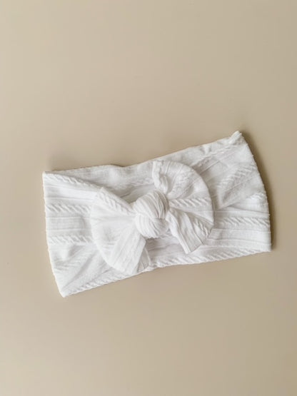 KNOT BOW CABLE KNIT HEADBAND - WHITE
