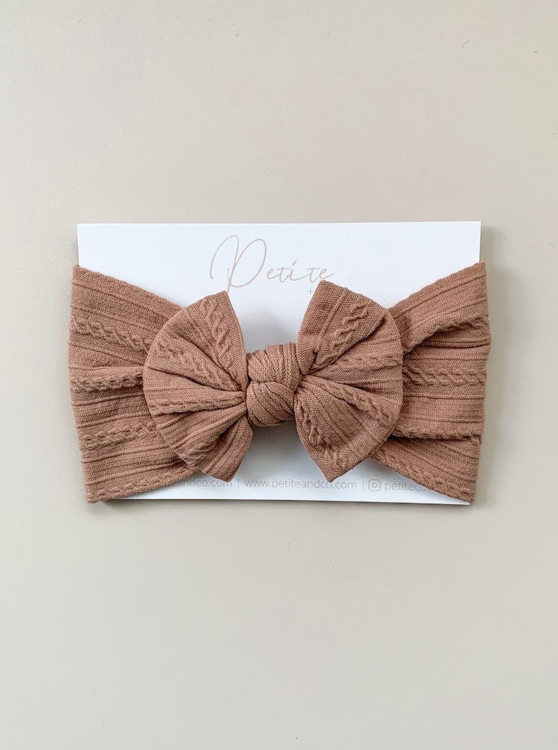 nutral baby girl toddler headband bow cable knit style
