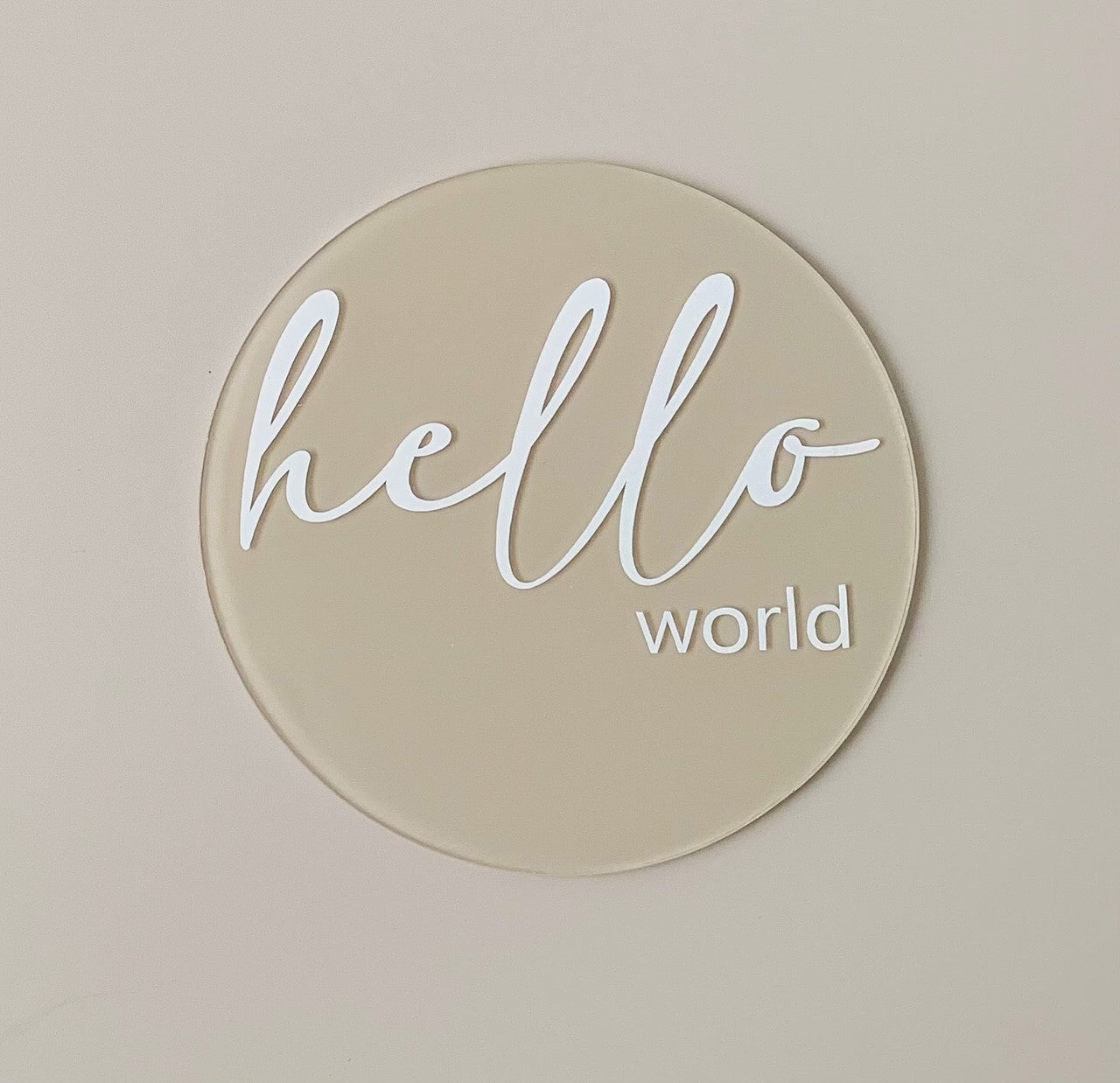 hello world newborn baby milestone announcement disc round arch painted handmade personalised 
