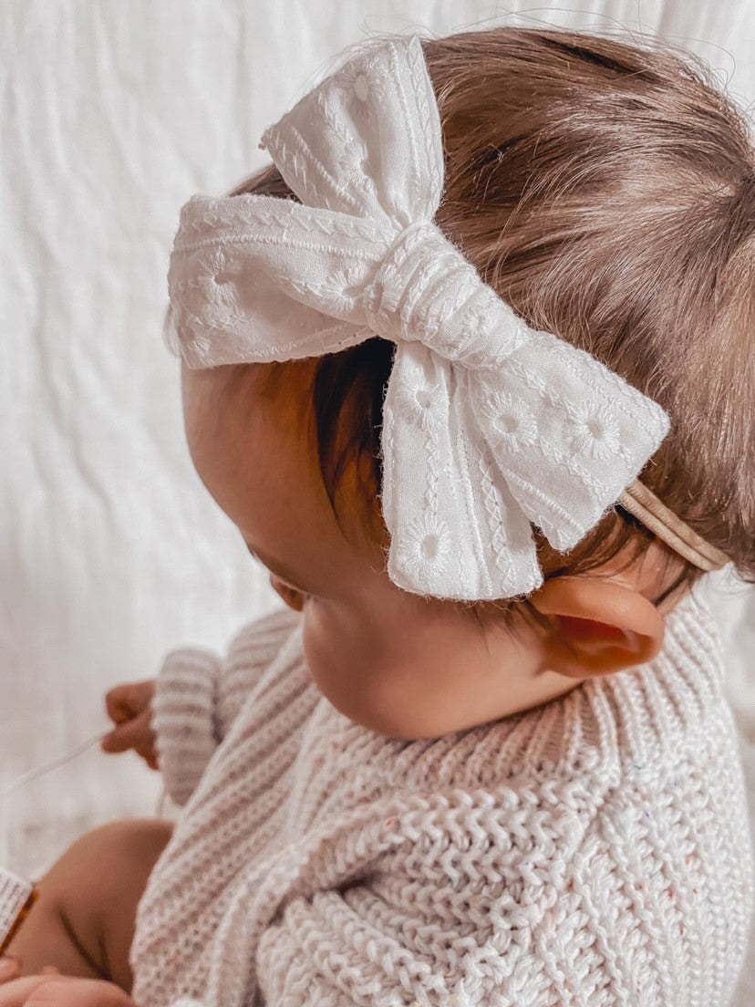 FLORAL BOW HEADBAND - WHITE