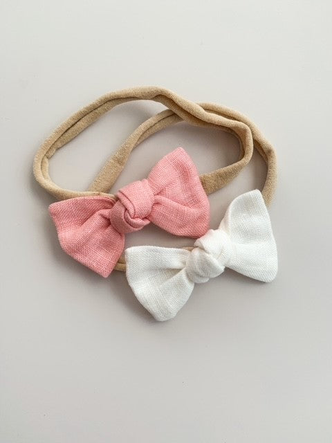 NEWBORN BOW SET - PINK AND WHITE