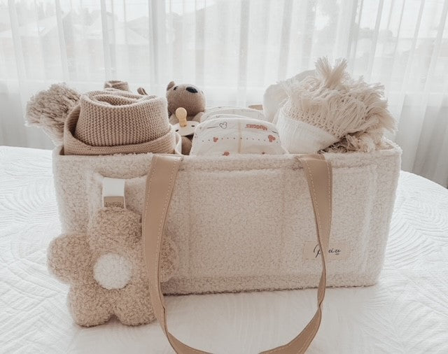 NAPPY CADDY ORGANISER - TEDDY | BEIGE HANDLES **SECONDS**