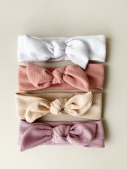 WAFFLE KNOT BOW HEADBANDS - PINK