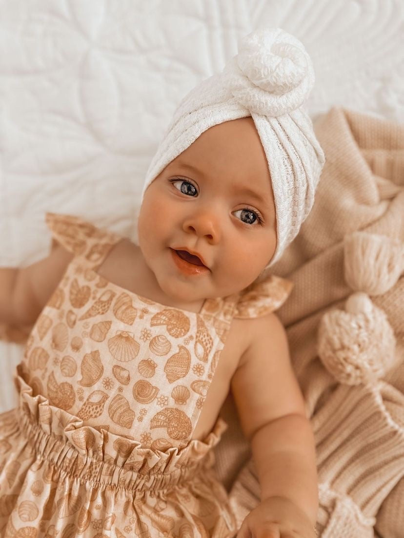 baby white topknot waffle turban